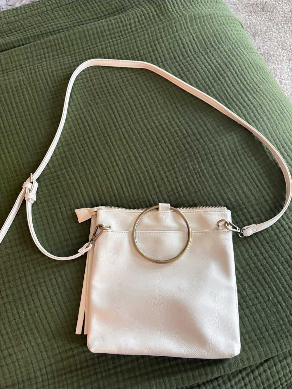 White Crossbody Bag with Gold Ring Accent